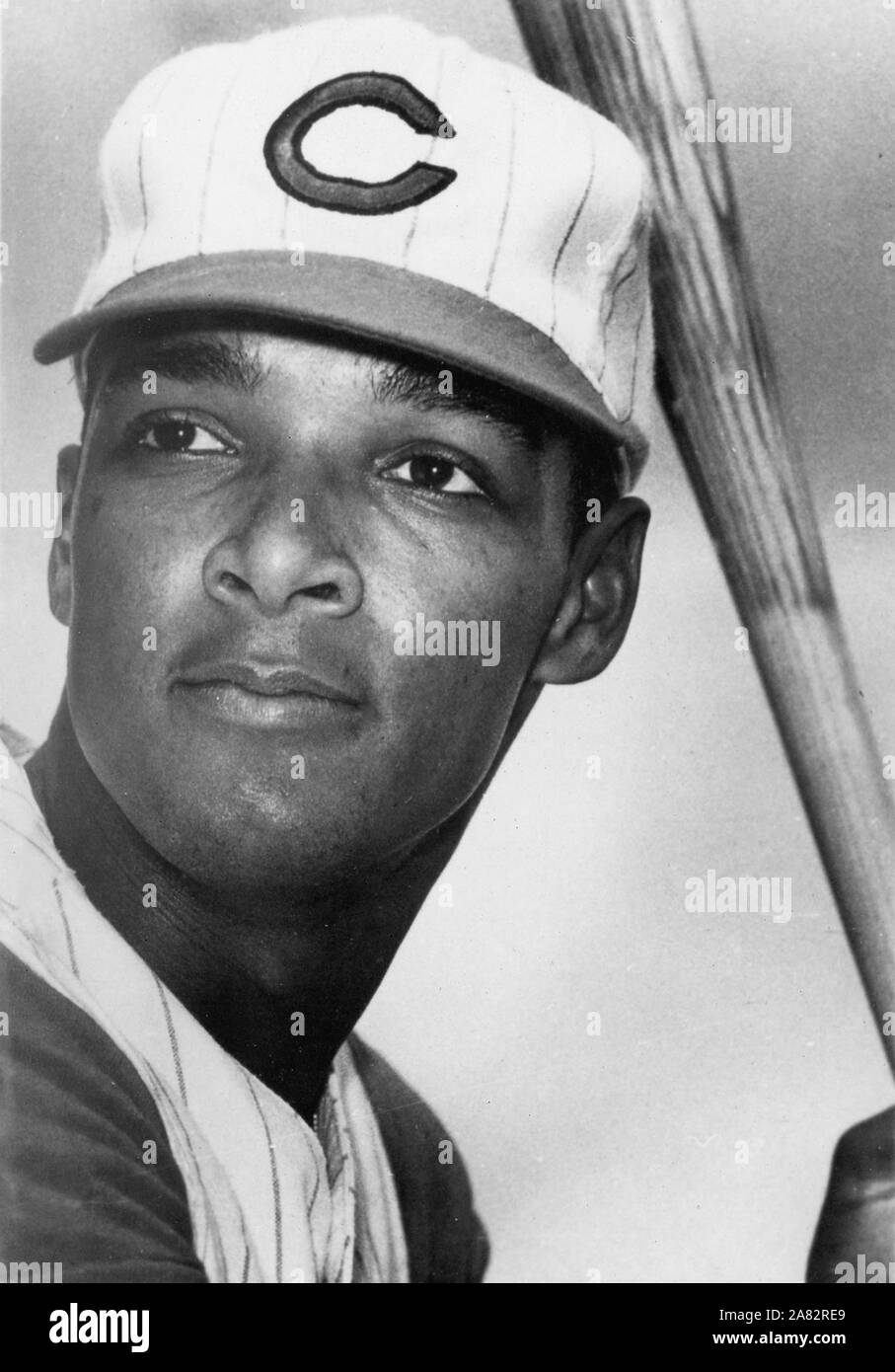 Vintage black and white souvenir photo of Major League baseball player Vada Pinsonh with the Cincinnati Reds circa 1960s Stock Photo