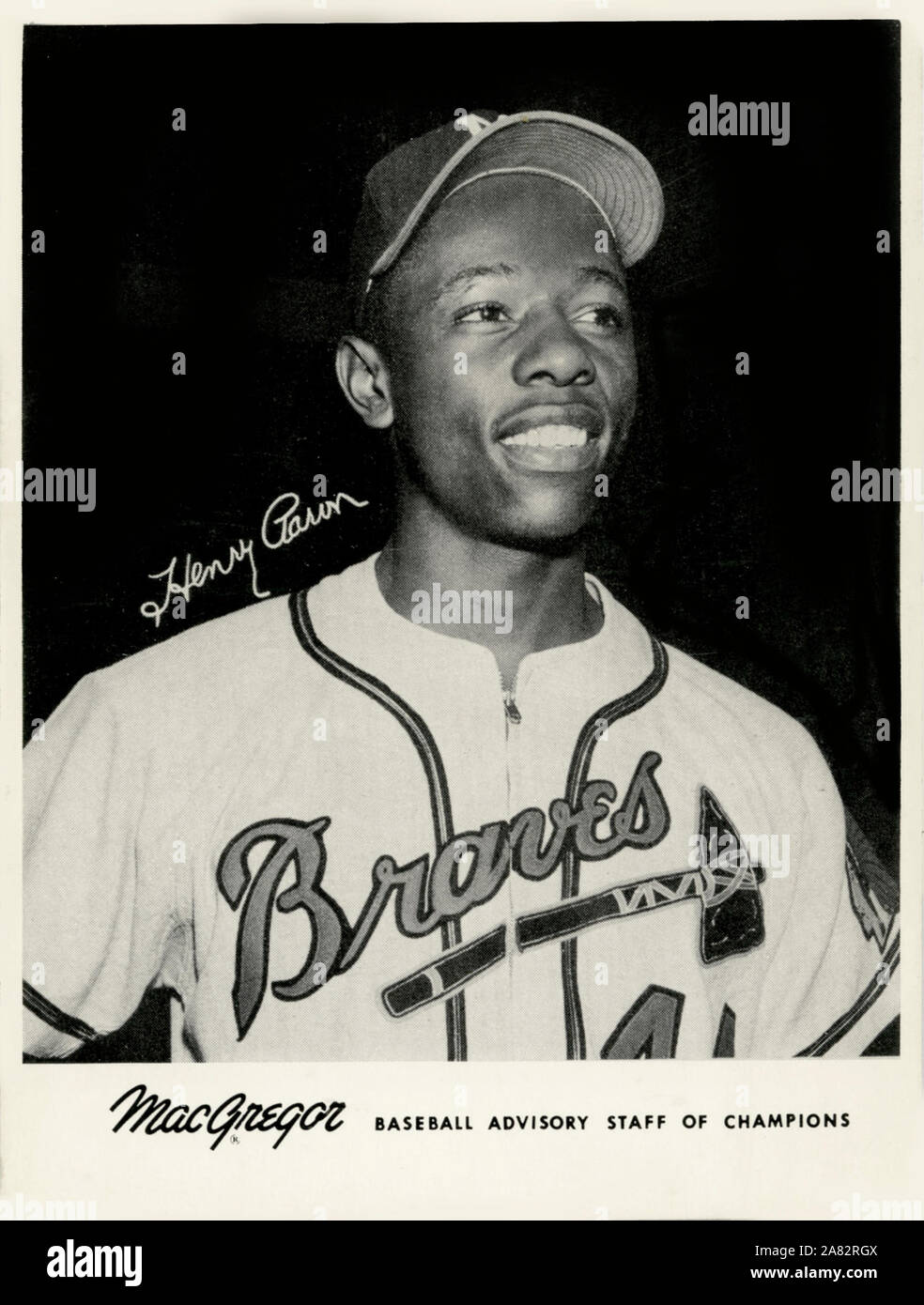 Hall of Fame baseball player Hank Aaron in autographed 1960's era