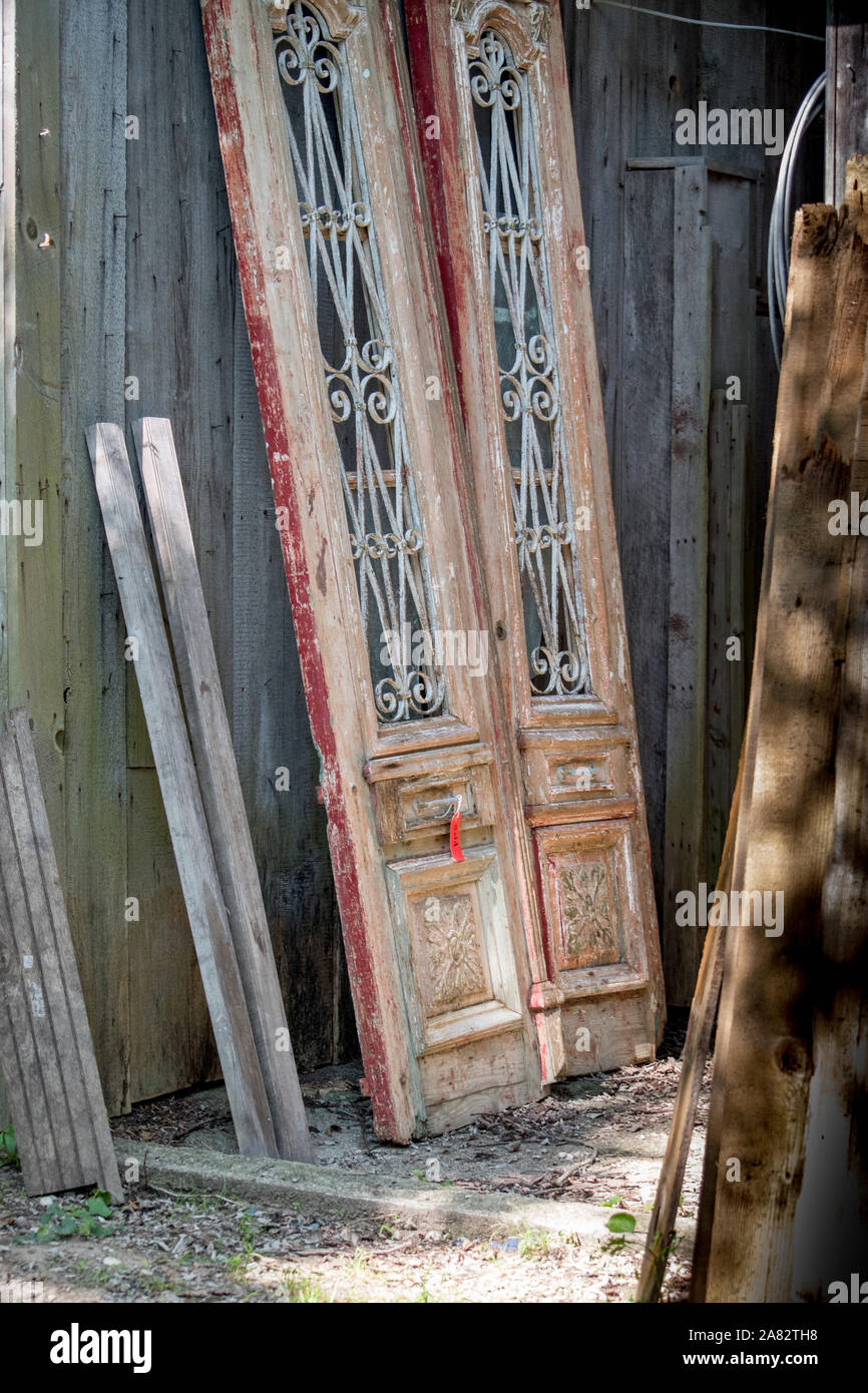 amazing detailed wood door at a salvage yard Stock Photo Alamy