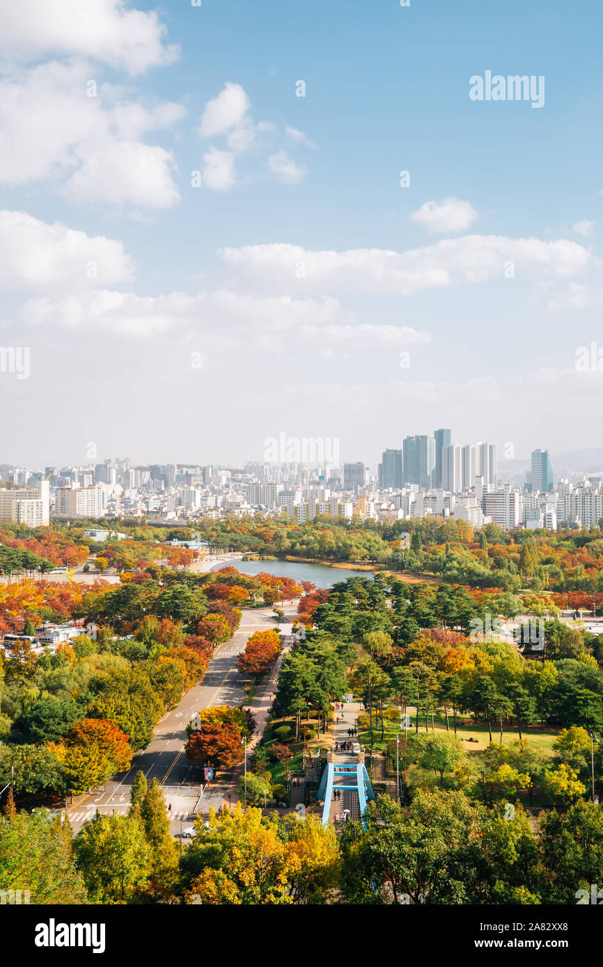 Pyeonghwa park and Seoul city panorama view from Sky park at autumn in Seoul, Korea Stock Photo