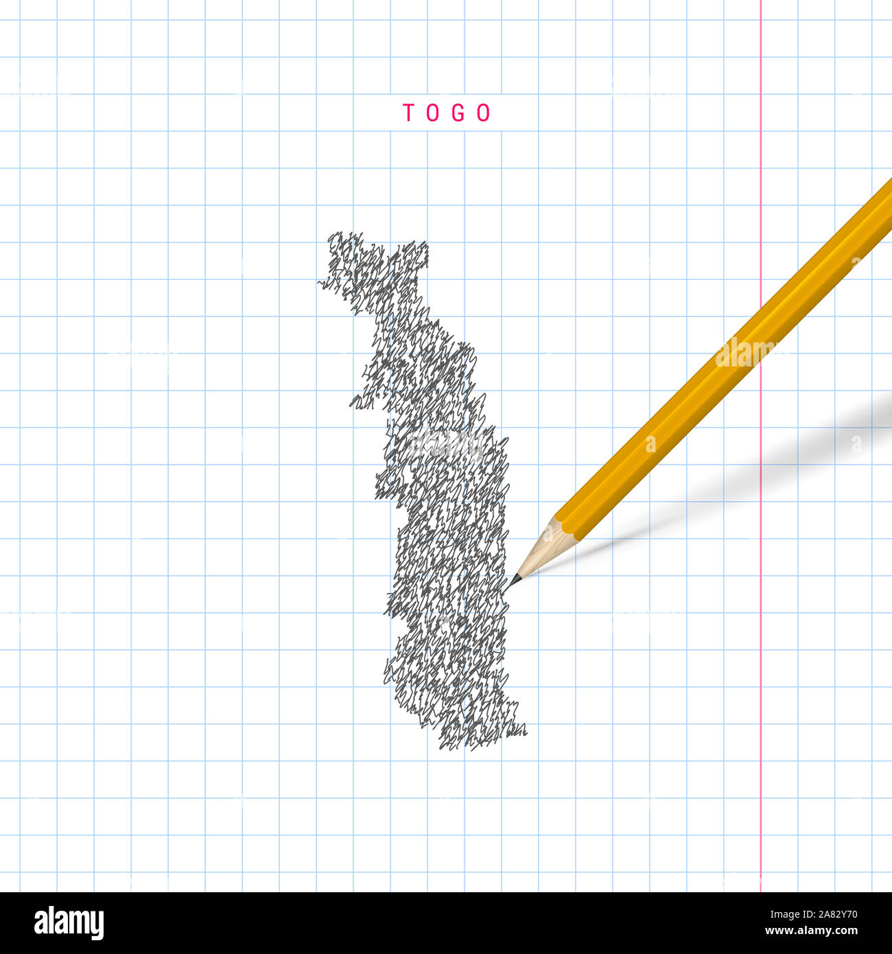 Togo sketch scribble map drawn on checkered school notebook paper ...