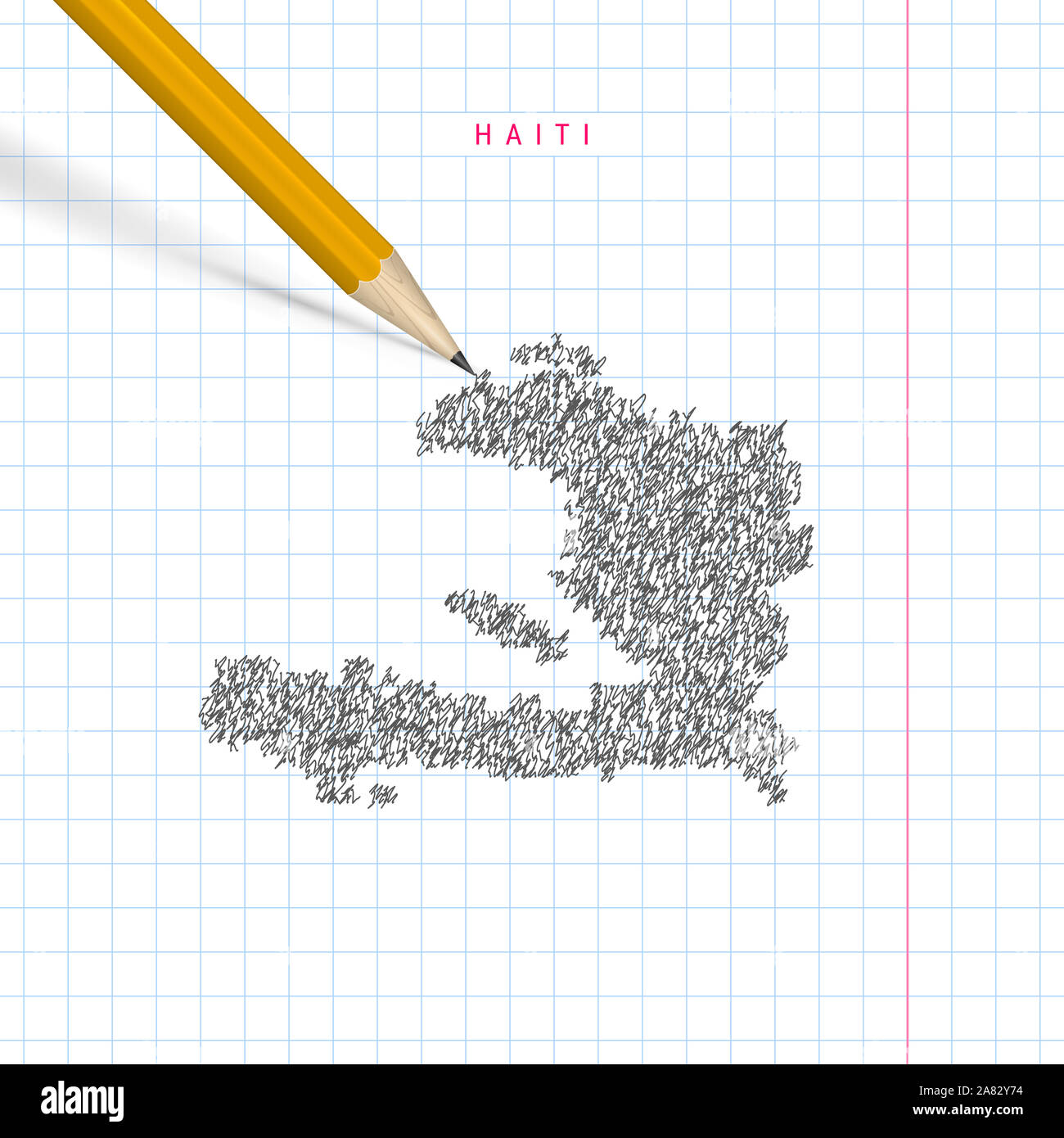 Haiti sketch scribble map drawn on checkered school notebook paper ...