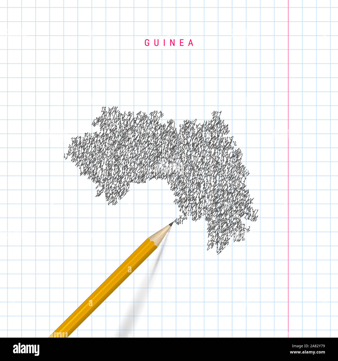 Guinea sketch scribble map drawn on checkered school notebook paper ...