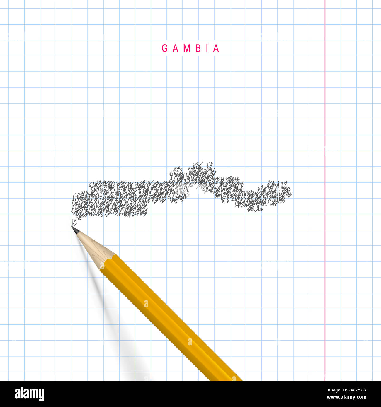 Gambia sketch scribble map drawn on checkered school notebook paper ...