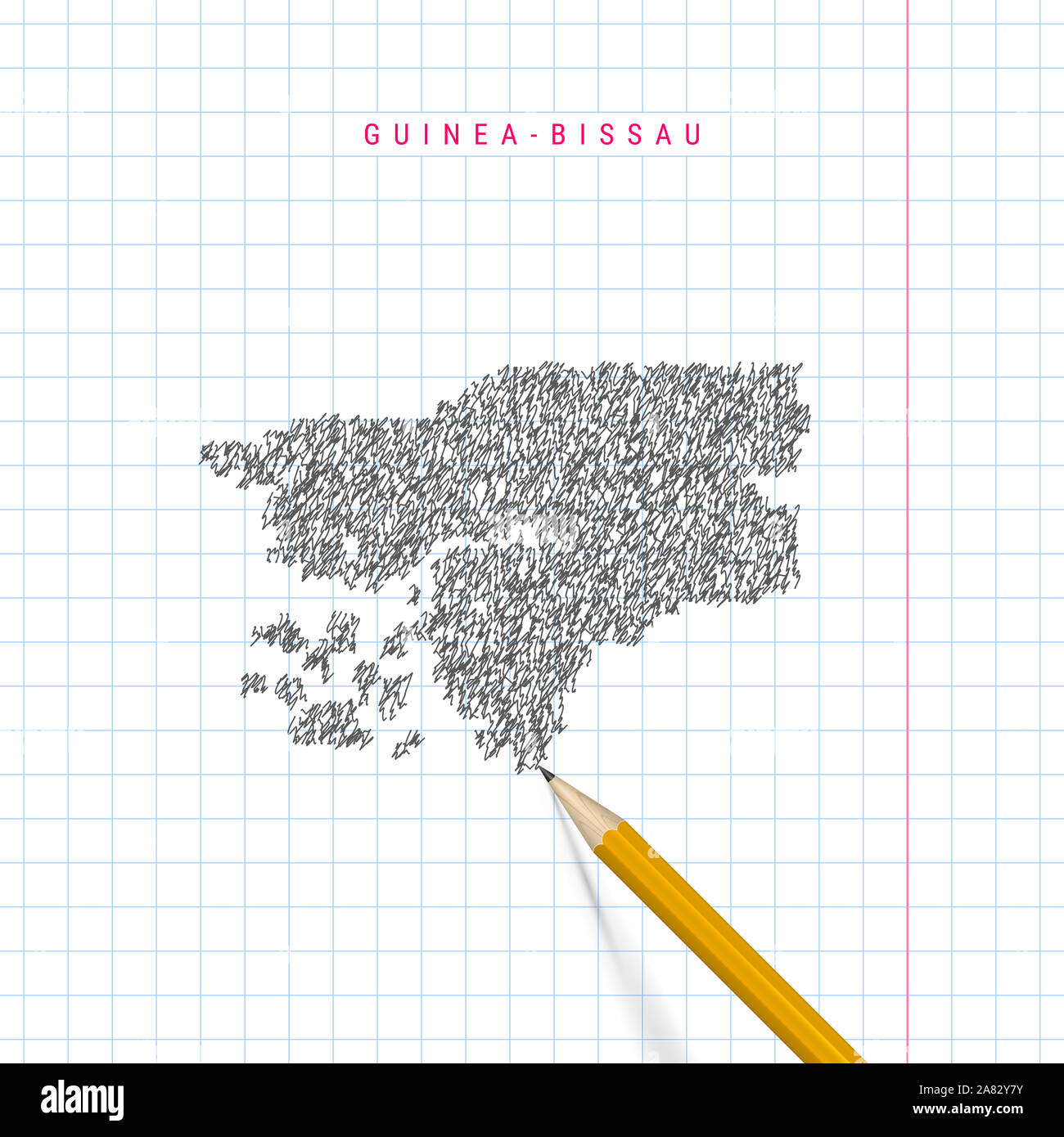 Guinea-Bissau sketch scribble map drawn on checkered school notebook ...