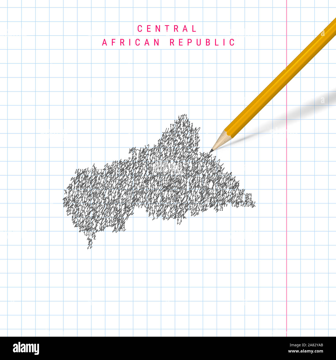 Central African Republic sketch scribble map drawn on checkered school ...