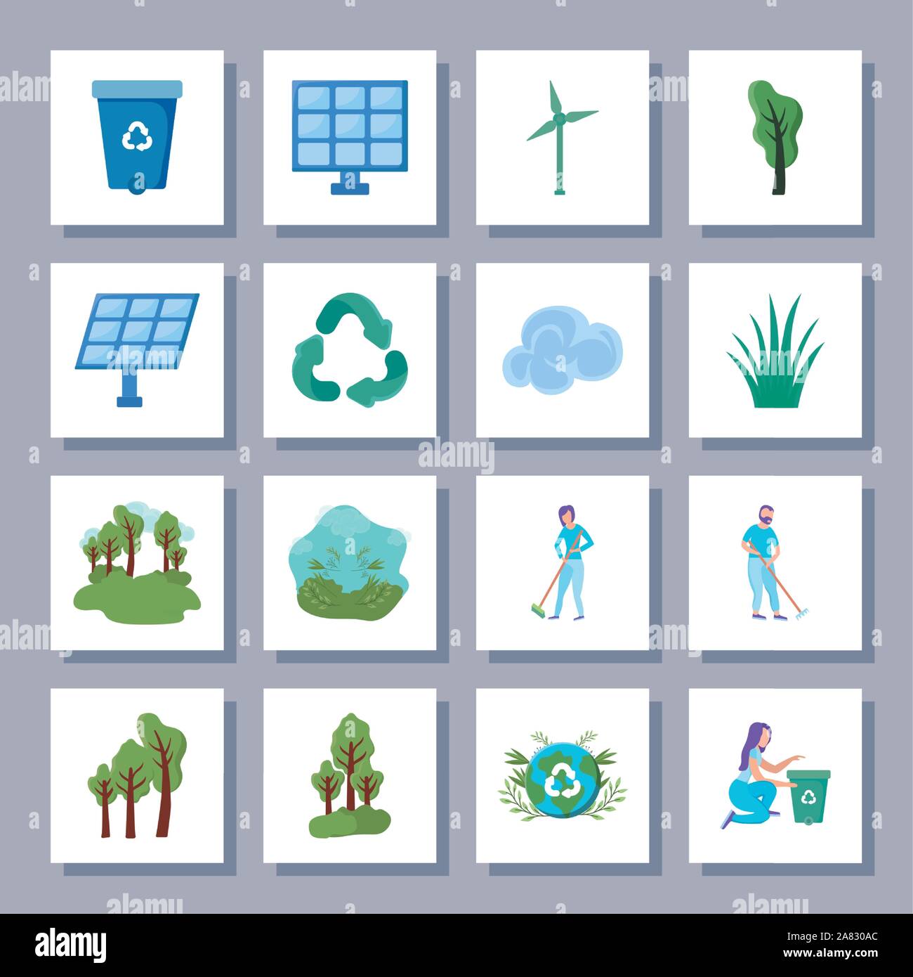set of icons renewable energy on white background vector illustration ...