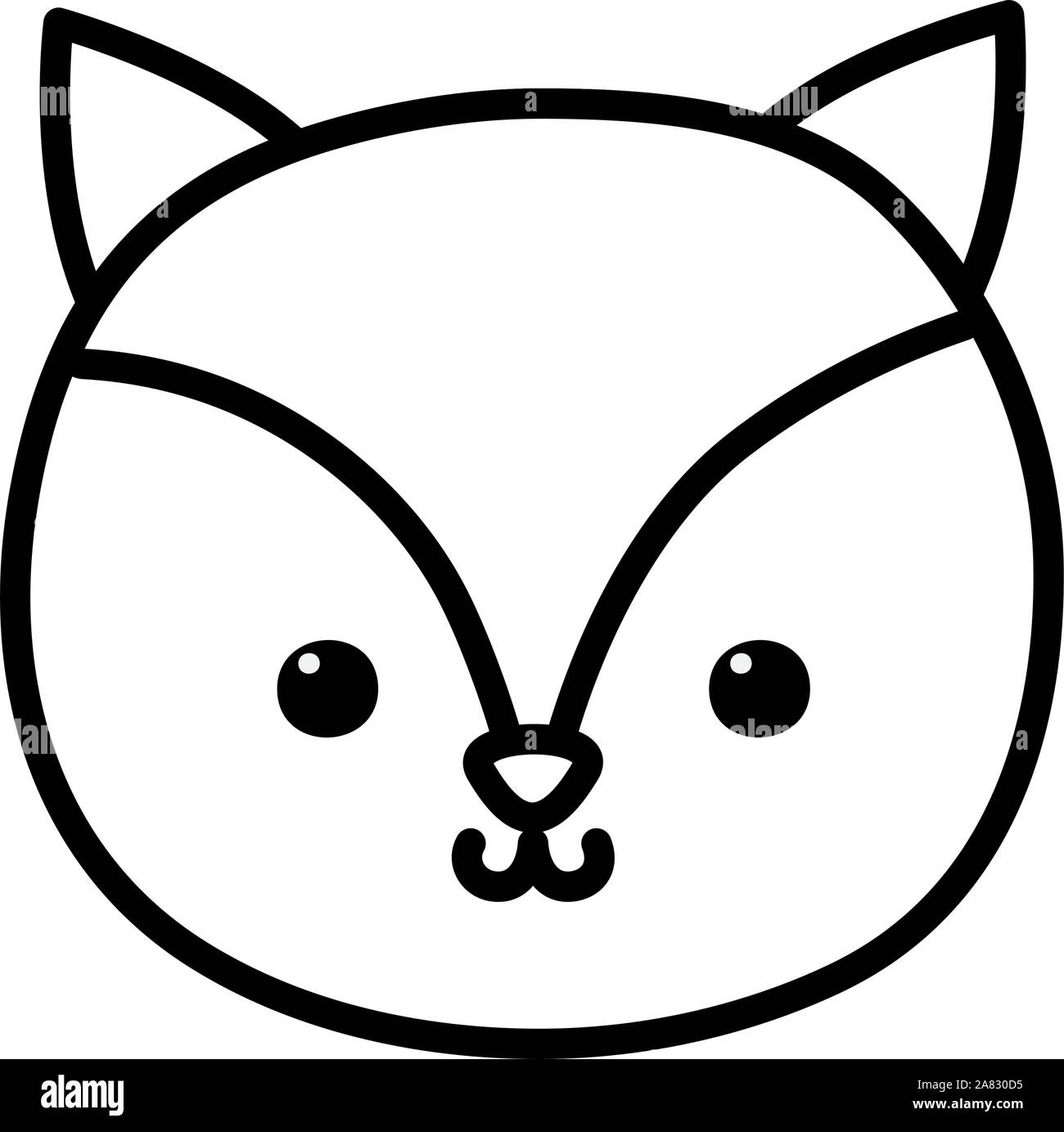 cute little fox face animal cartoon vector illustration thick line