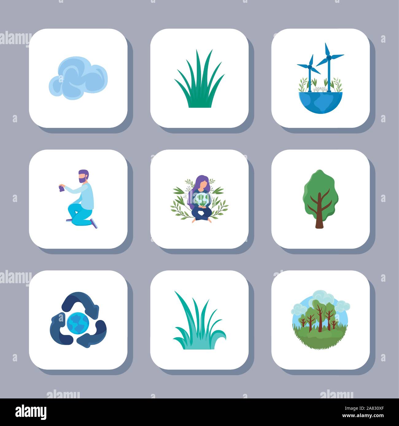 set of icons renewable energy on white background vector illustration ...