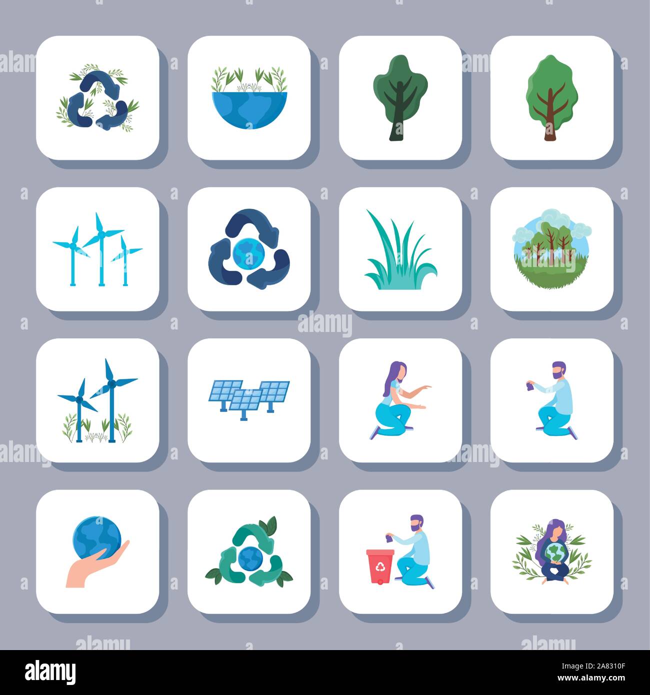 set of icons renewable energy on white background vector illustration ...