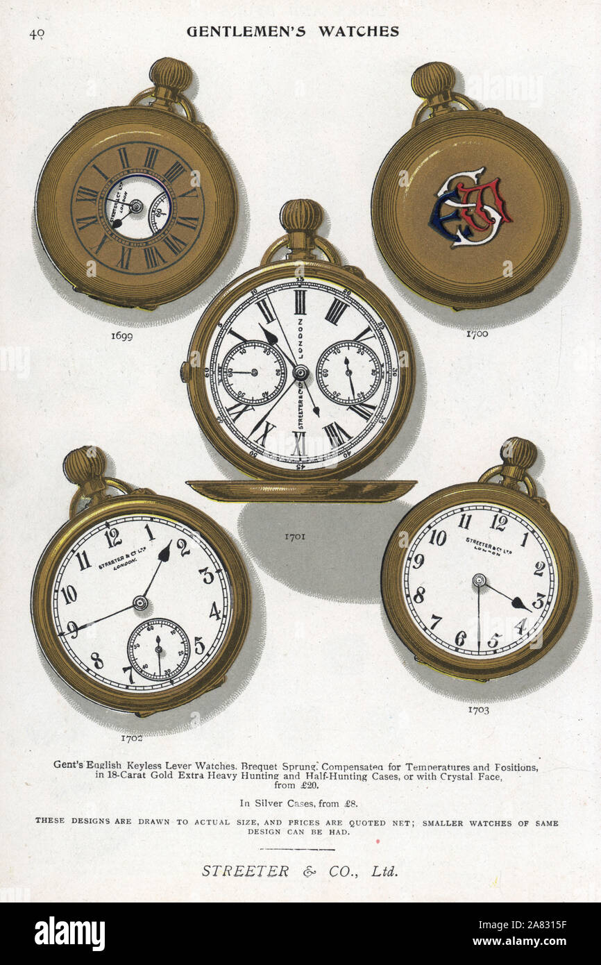 Gentlemen's watch in 18carat gold case. Chromolithograph from Edwin