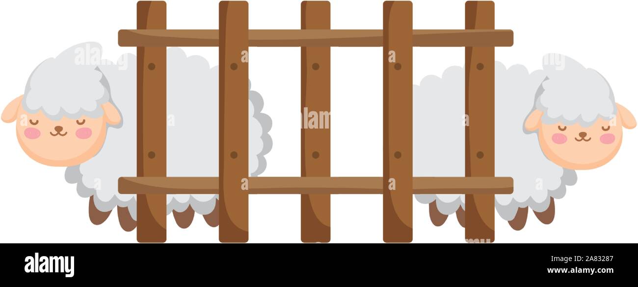 sheeps animals wooden fence farm vector illustration Stock Vector Image ...