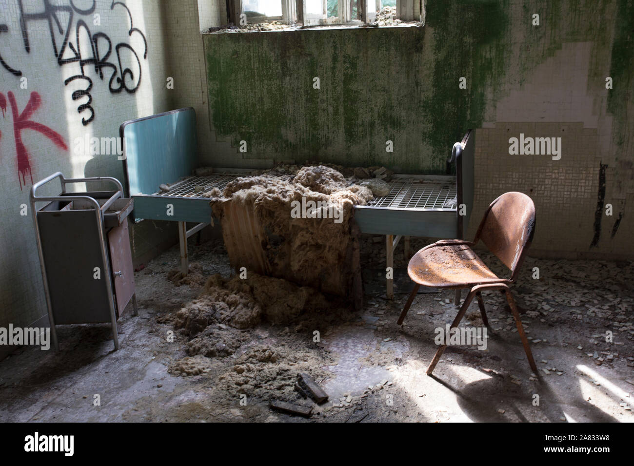 Limbiate, Italy - September 27, 2015: Abandoned Hospital Building called Mombello. The building was abandoned nearly twenty years ago, but never demol Stock Photo