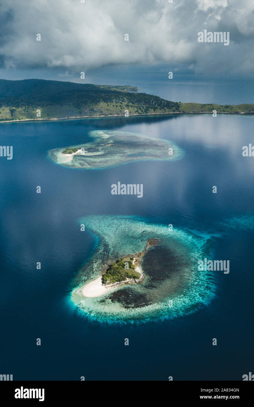 Aerial view of small tropical island with white sand beach, Beautiful ...
