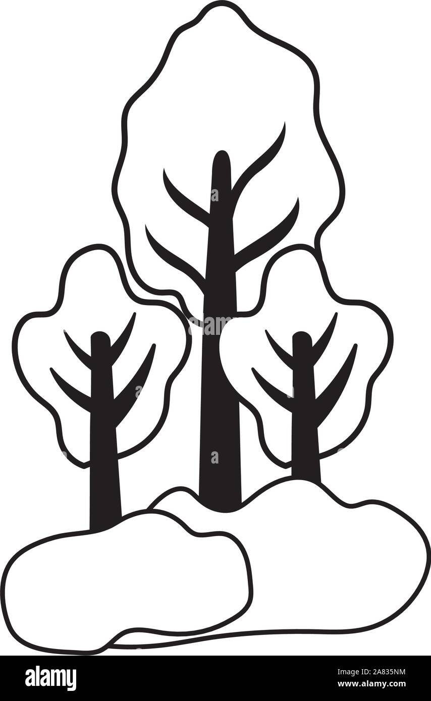tree plants with landscape on white background vector illustration ...