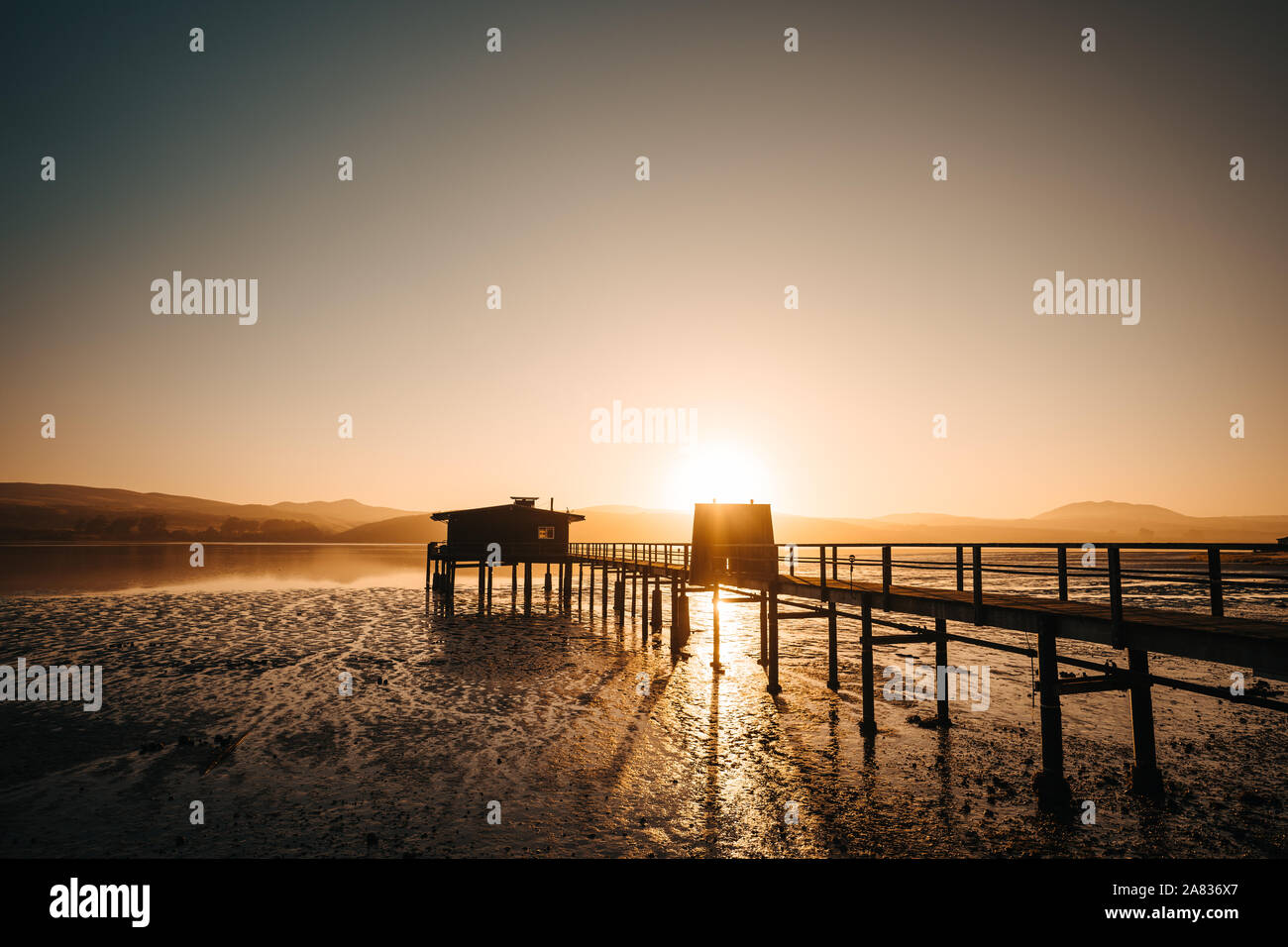 Sunrise at a Pier in Point Reyes Stock Photo