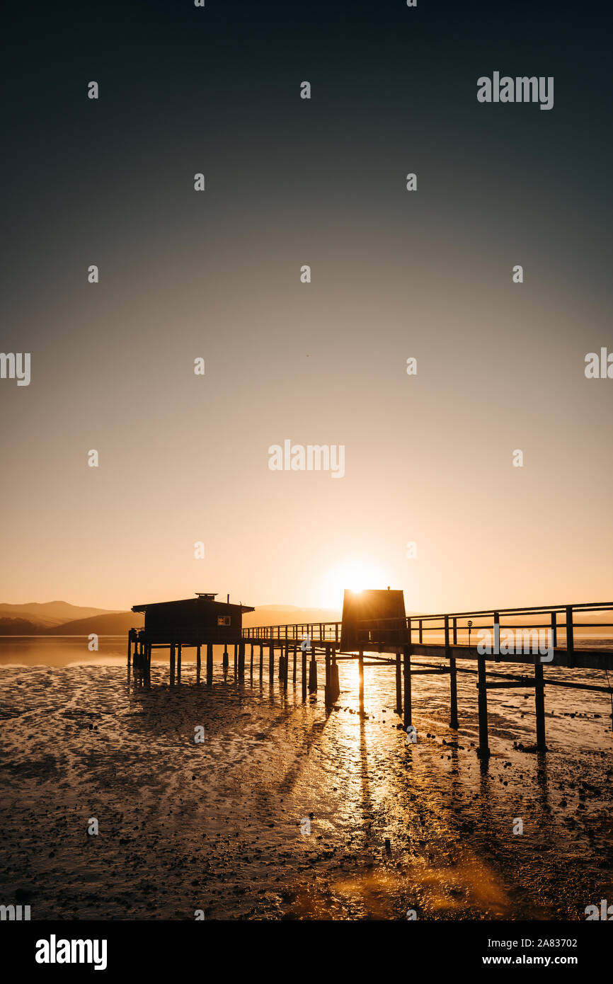 Sunrise at a Pier in Point Reyes Stock Photo