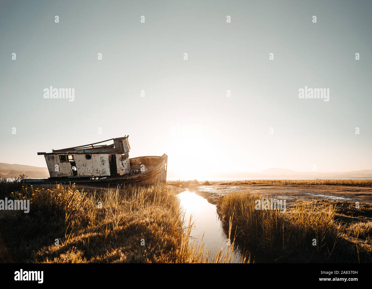 Old Shipwreck at the Beach in Point Reyes Stock Photo