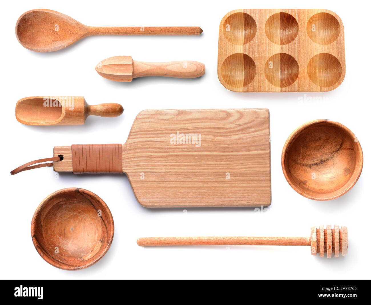 Set of wooden kitchen utensils on white background Stock Photo - Alamy