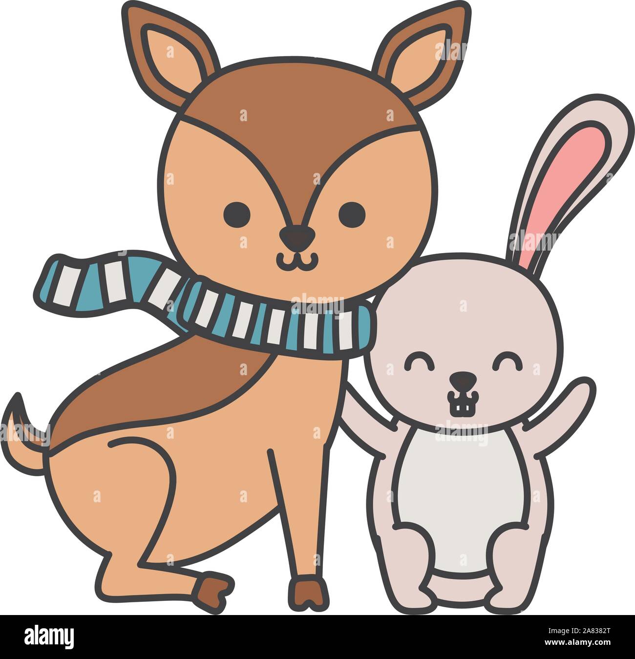 cute deer with scarf and rabbit hello autumn vector illustration Stock ...