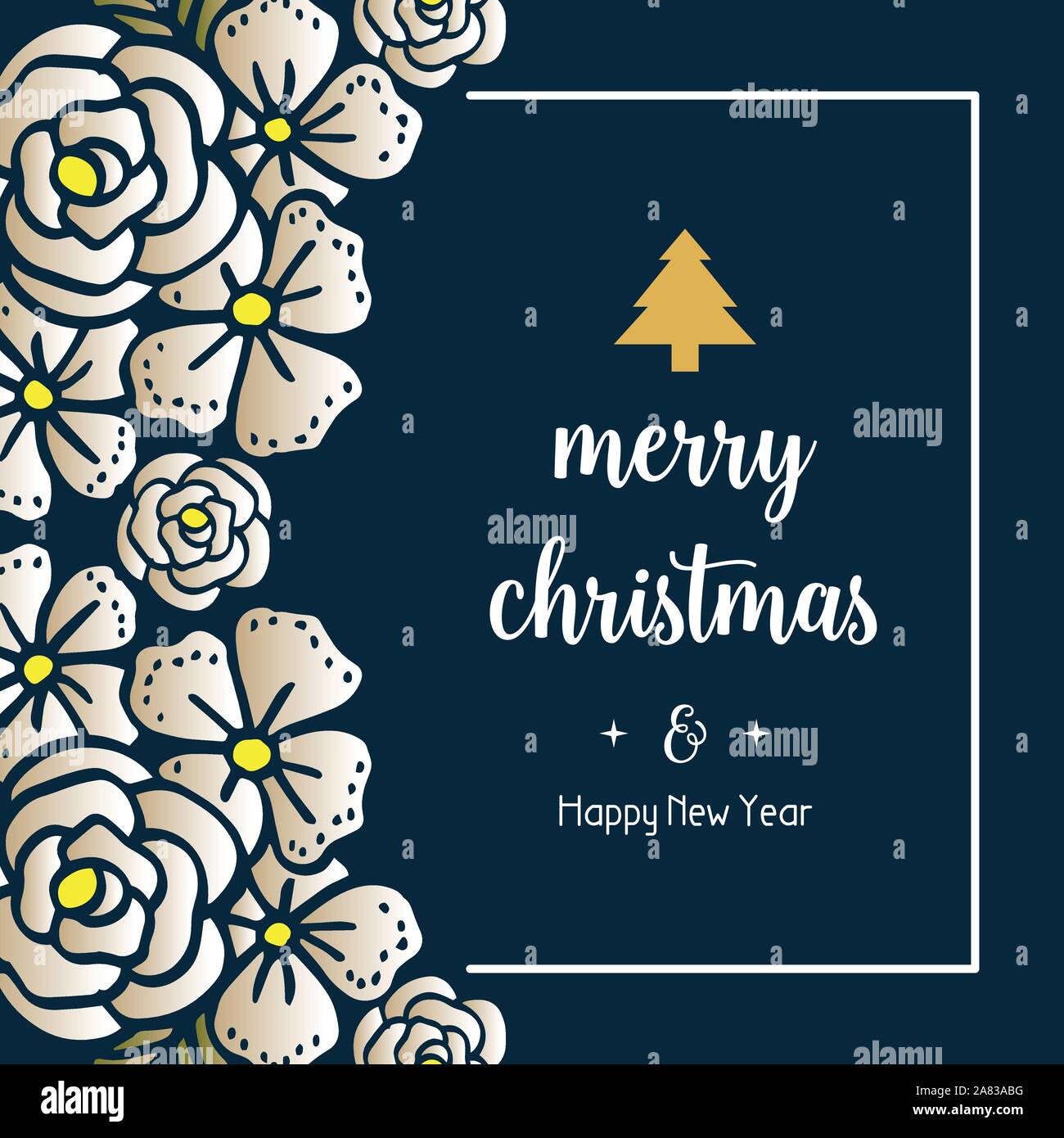 Template for card merry christmas and happy new year with vintage leaf ...