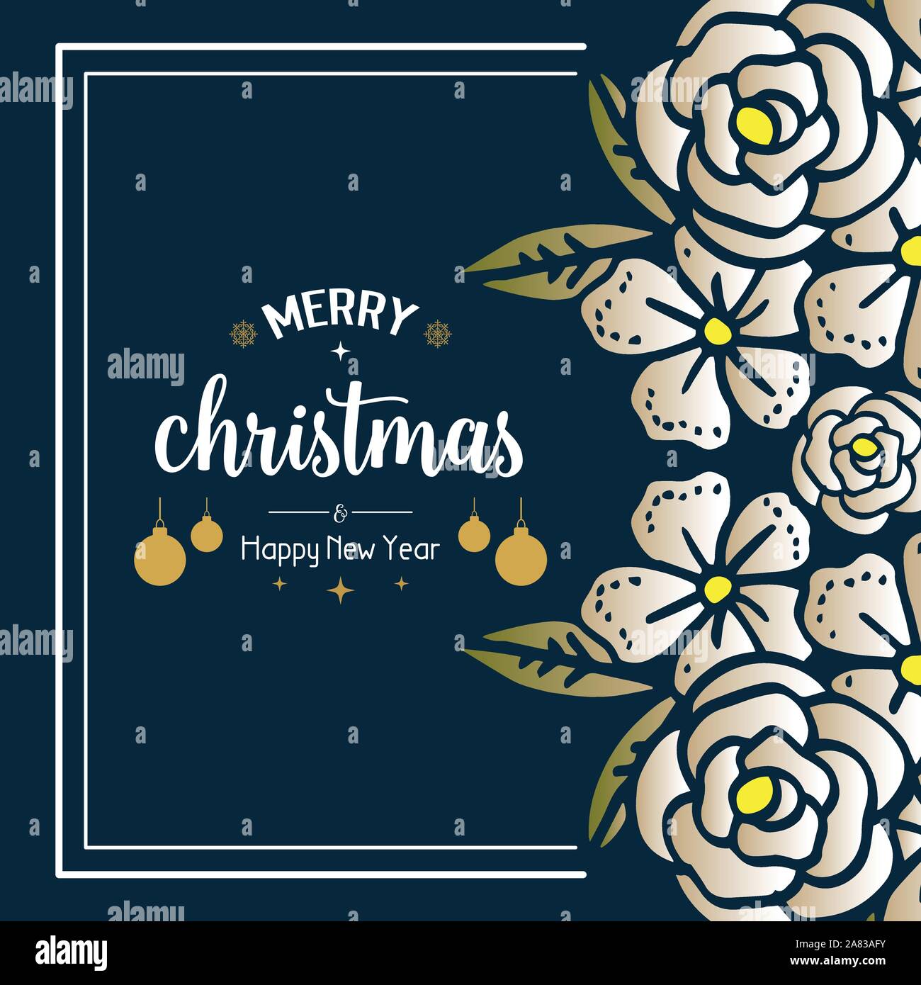 Template for card merry christmas and happy new year with vintage leaf ...