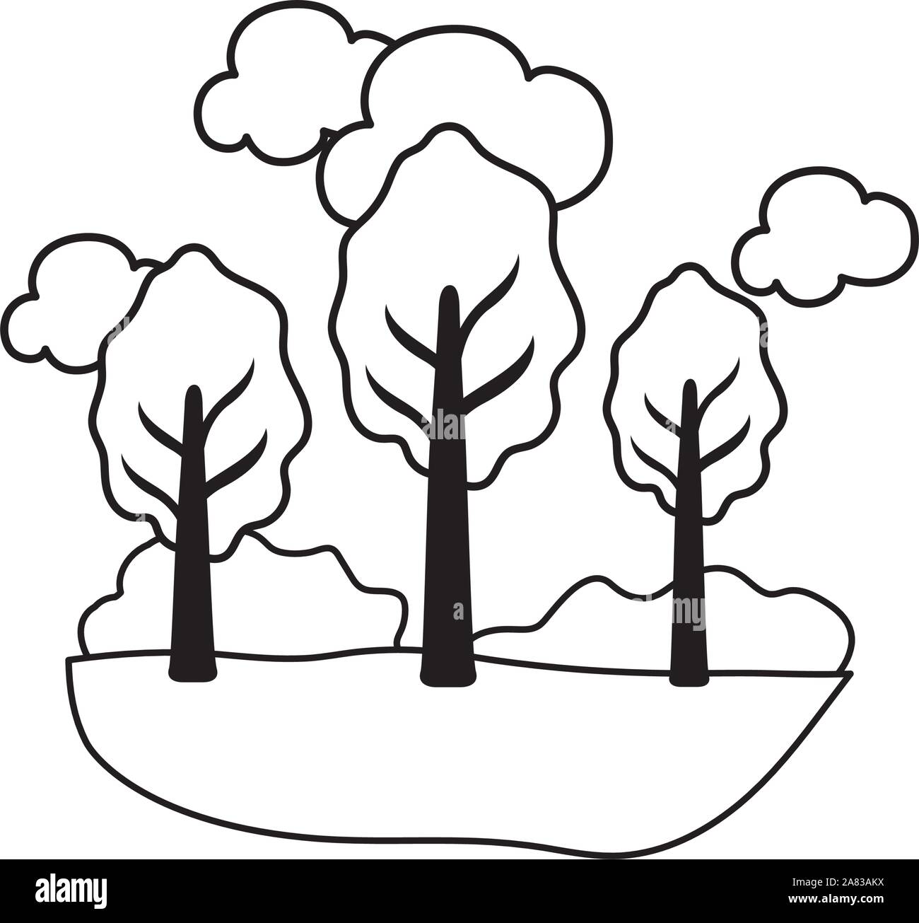 tree plants with landscape on white background vector illustration ...