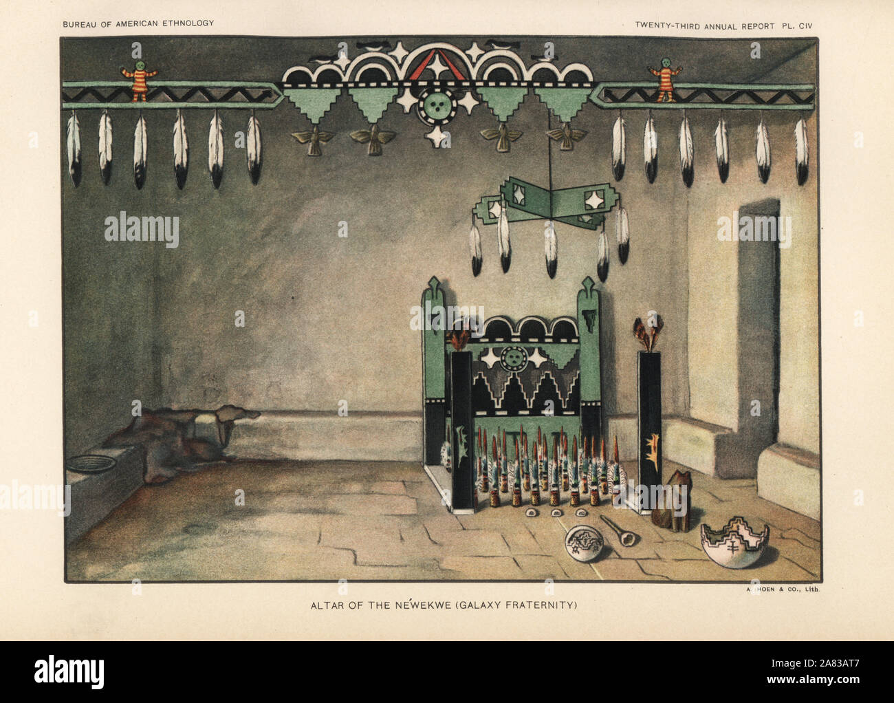 Altar of the Ne'wekwe, Galaxy Fraternity, Zuni nation. Chromolithograph by August Hoen from John Wesley Powell's 23rd Annual Report of the Bureau of American Ethnology, Washington, 1904. Stock Photo