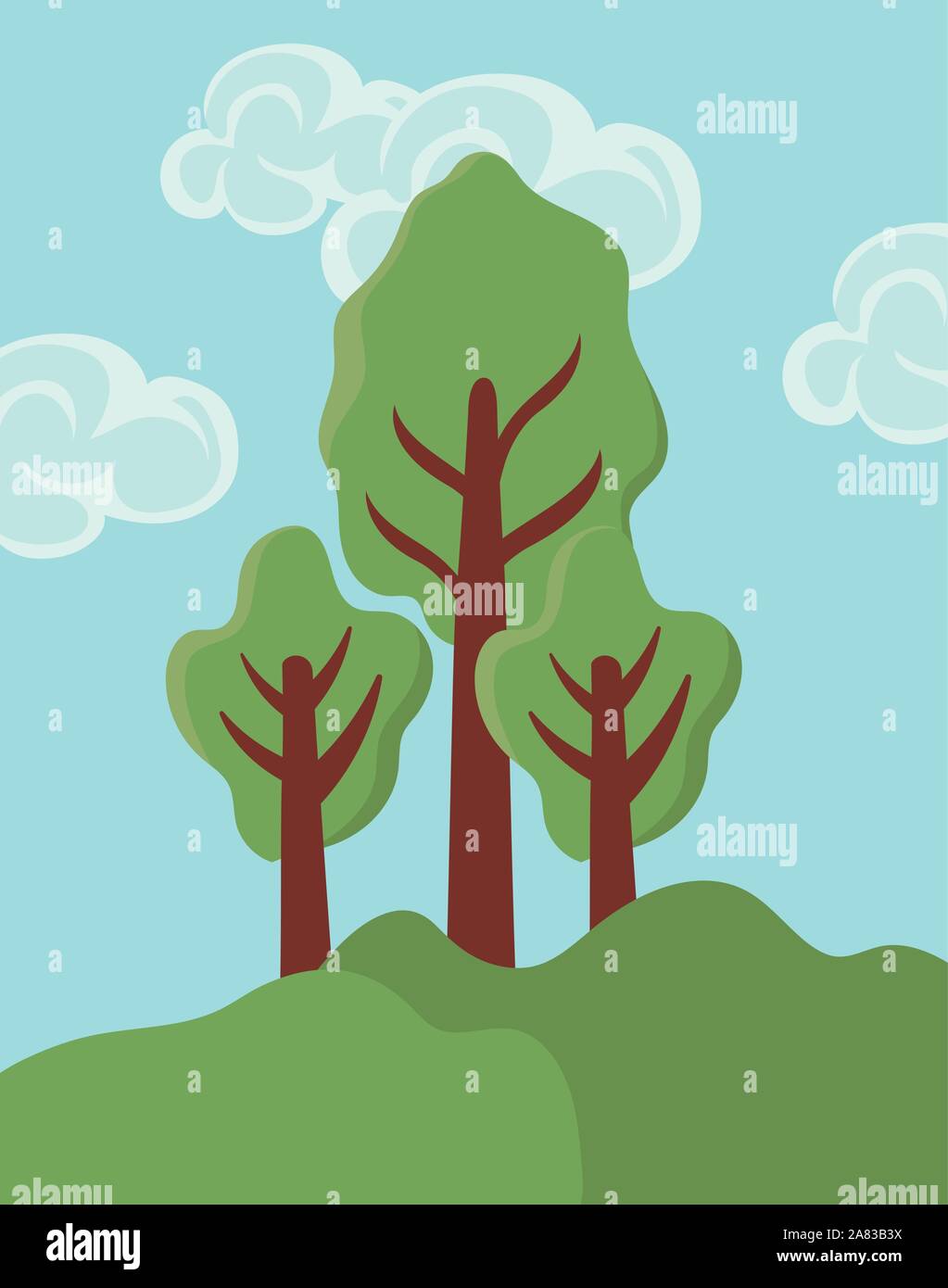 tree plants with background landscape vector illustration design Stock ...