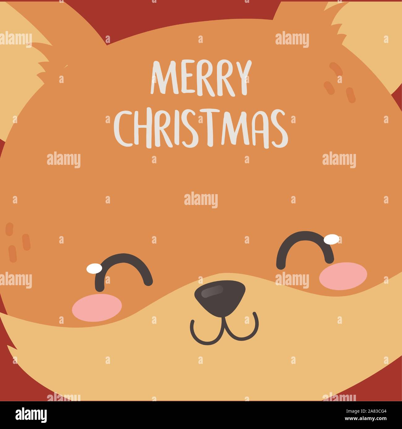 merry christmas celebration cute fox head cartoon card vector ...