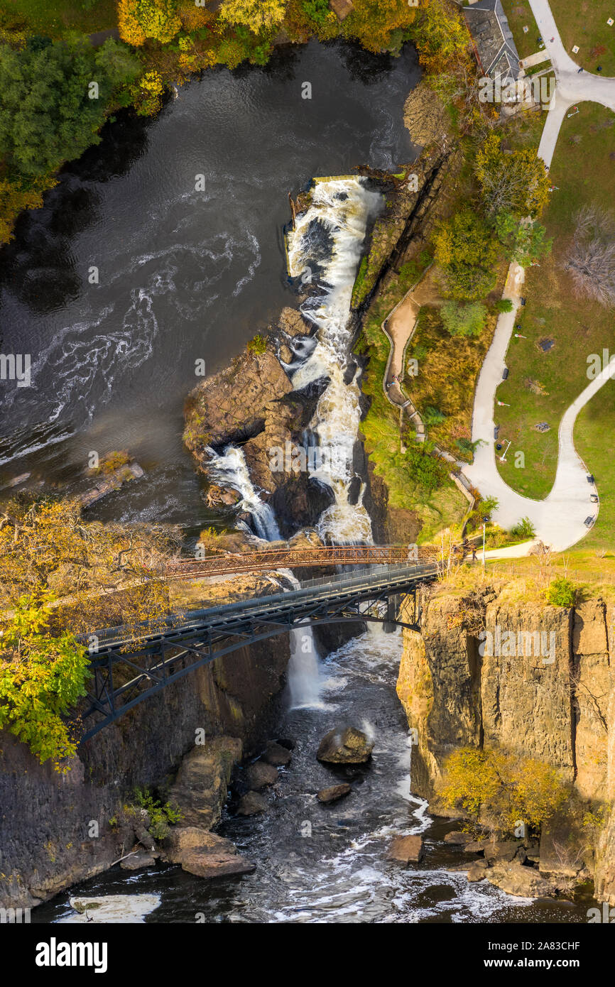 Surreal vertical panorama of Paterson waterfalls in New Jersey Stock Photo