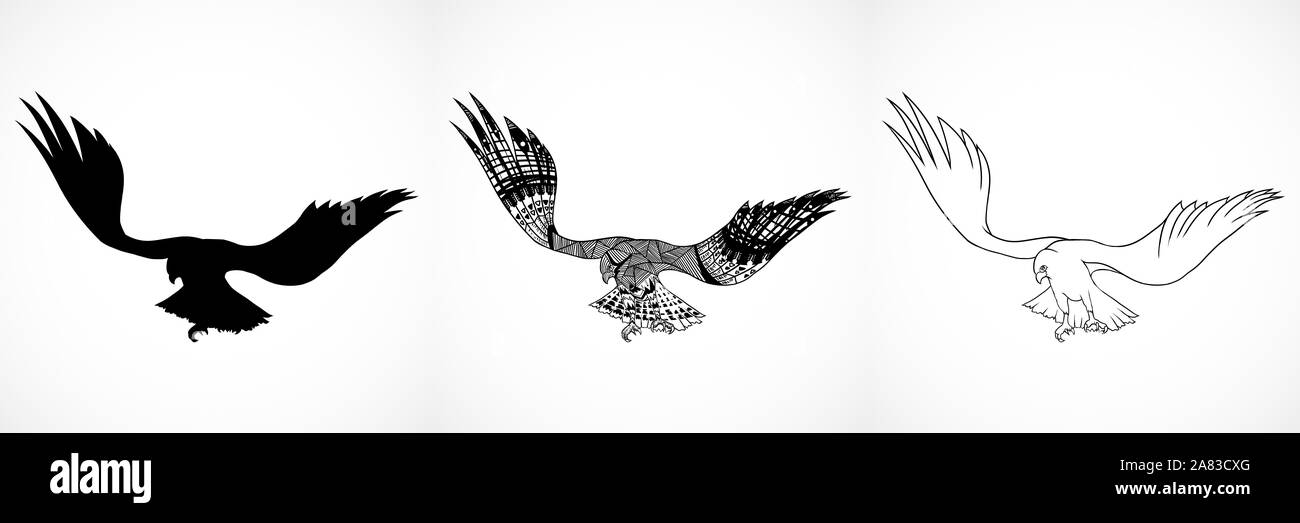 Black Eagle Line Tattoo Design Graphic Simple Stock Photo - Alamy