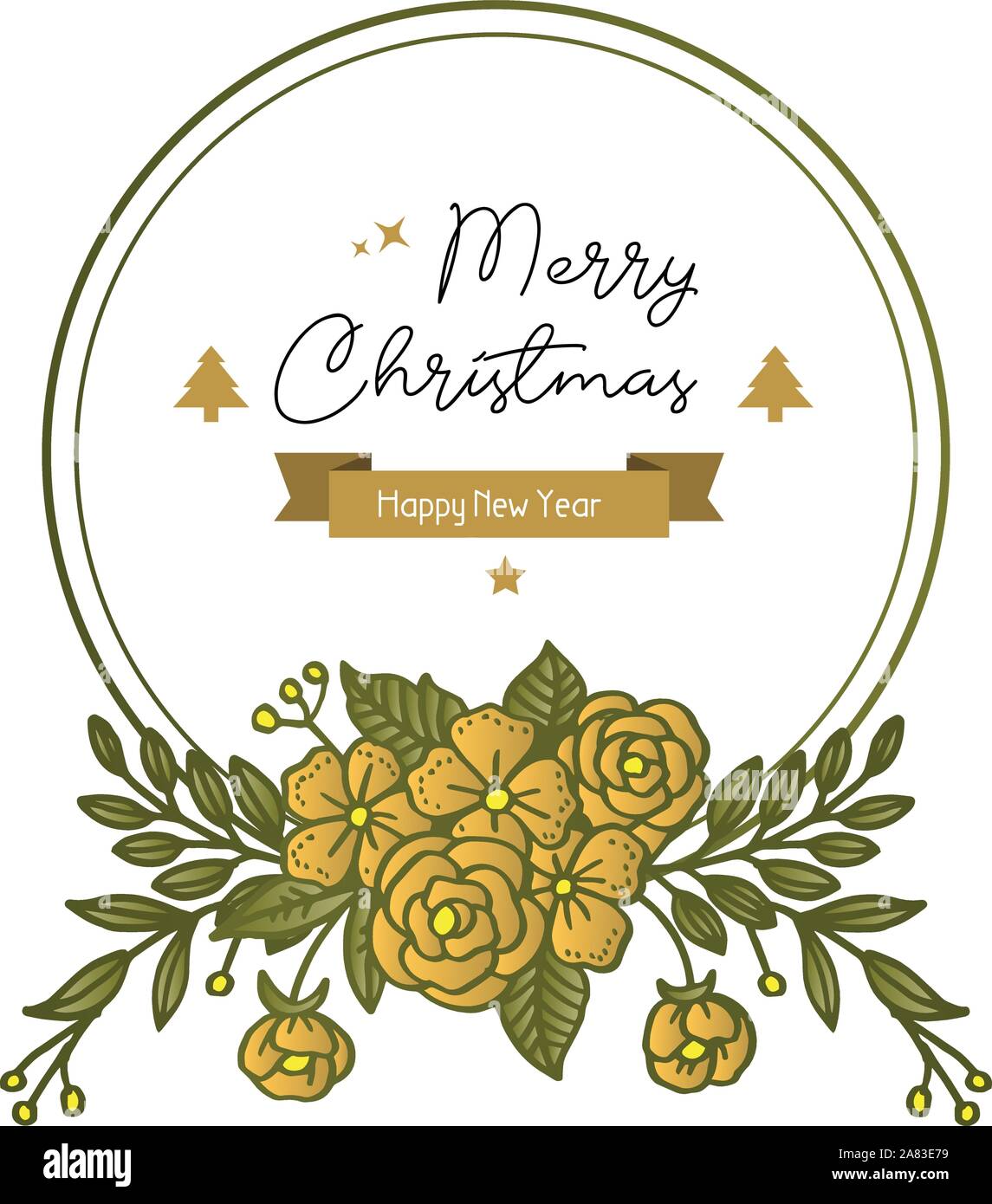 Design for banner merry christmas and happy new year, with plant wallpaper  of flower frame. Vector Stock Vector Image & Art - Alamy
