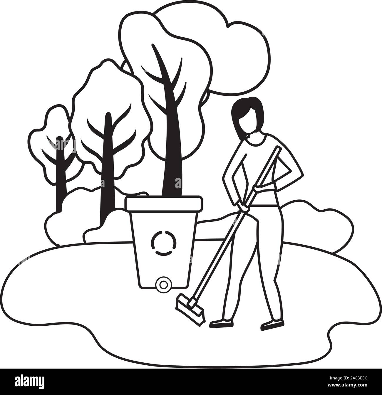 scene of woman with rake, tool of garden vector illustration design ...