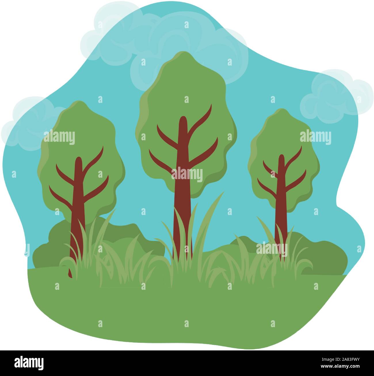 tree plants with landscape on white background vector illustration ...