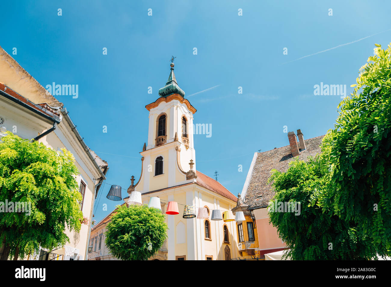 Blagovestenska church at Szentendre medieval old town main square in Hungary Stock Photo