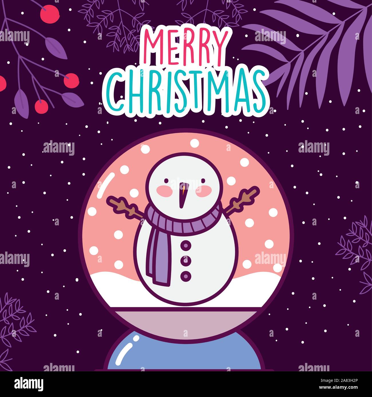 merry christmas celebration snowman in crystal ball snow vector ...