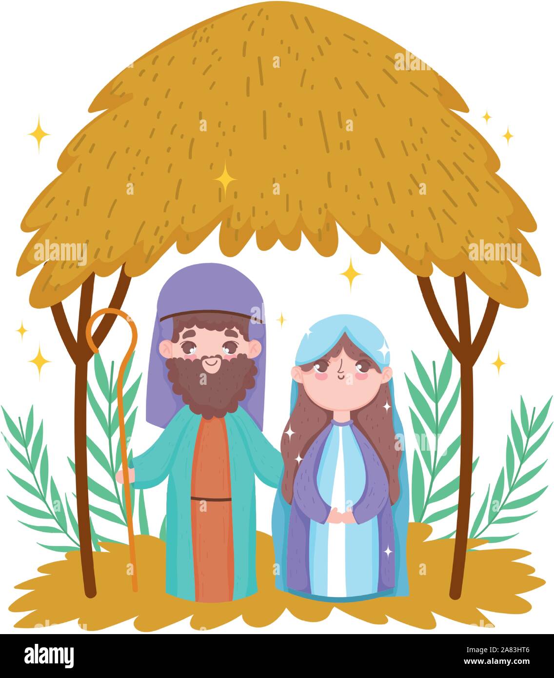 joseph and mary hut desert manger nativity, merry christmas vector ...