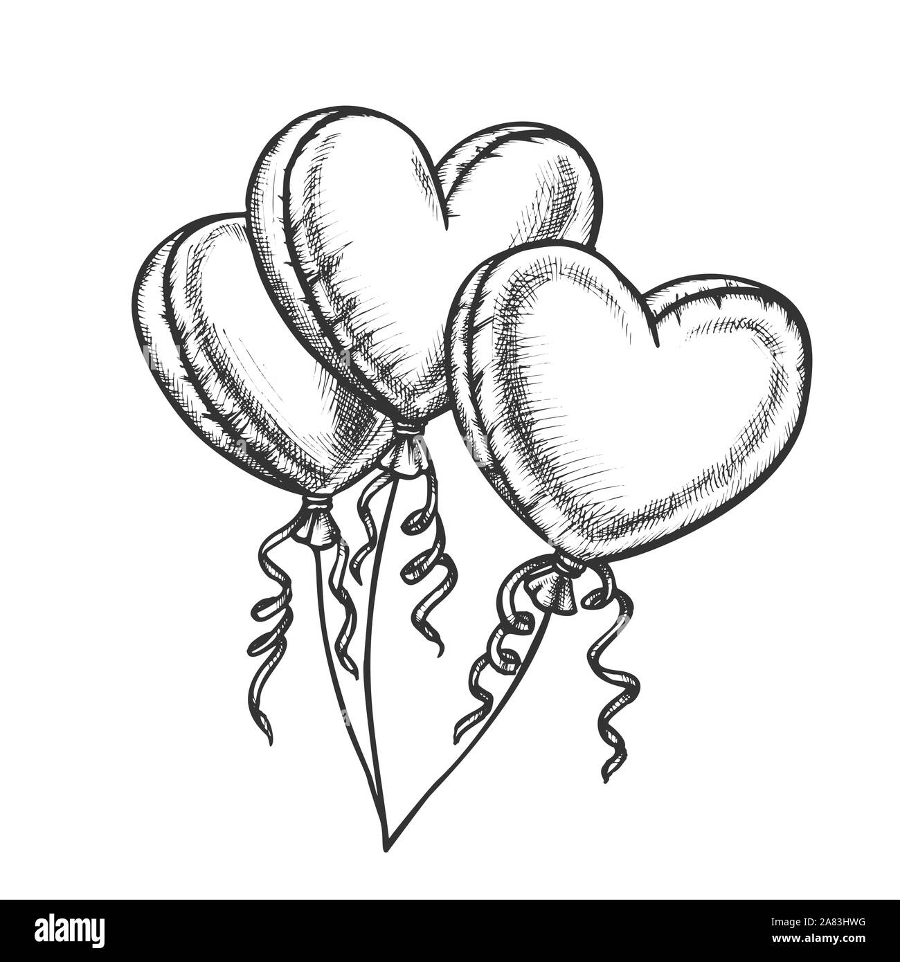 Balloons In Heart Shape With Ribbon Retro Vector Stock Vector Image ...