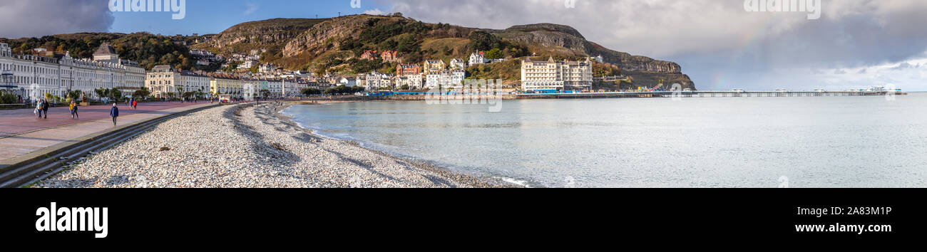 Panoramic view of the North Shore promenade at Llandudno on the North Wales coast Stock Photo