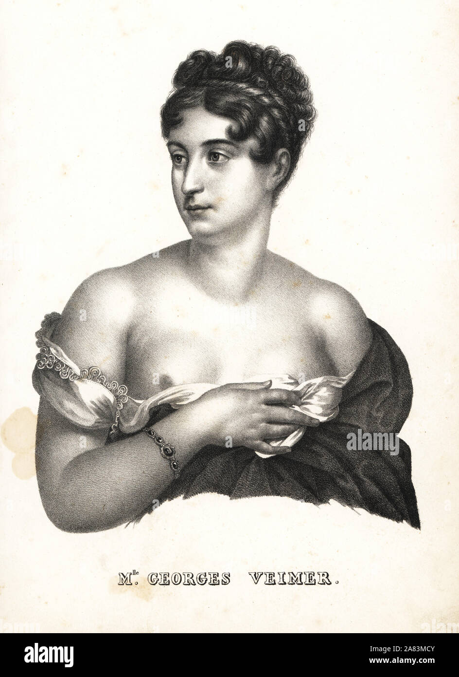 Mlle. Marguerite Georges or Marguerite-Josephine Veimer, French actress famous for her affair with Napoleon. After a painting by Francois Gerard. Lithograph by Karl Joseph Brodtmann from Heinrich Rudolf Schinz's Illustrated Natural History of Men and Animals, 1836. Stock Photo