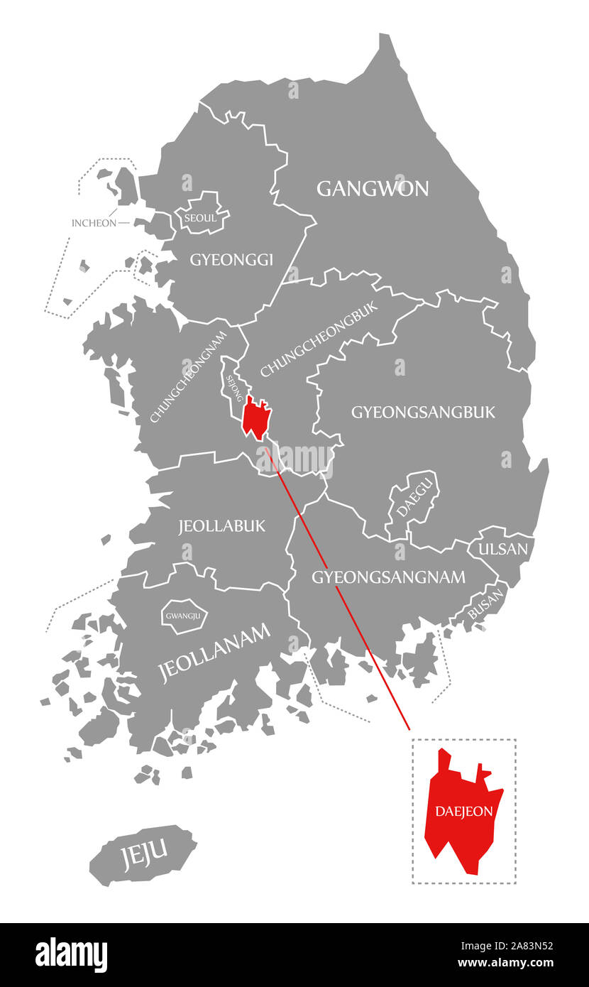 Jeonju South Korea Map Daejeon Red Highlighted In Map Of South Korea Stock Photo - Alamy