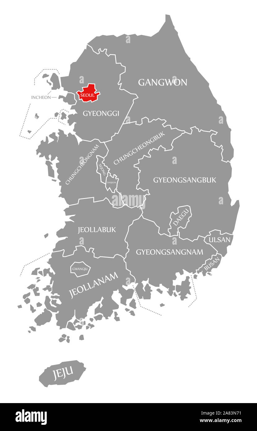 Seoul In South Korea Map Seoul Red Highlighted In Map Of South Korea Stock Photo - Alamy