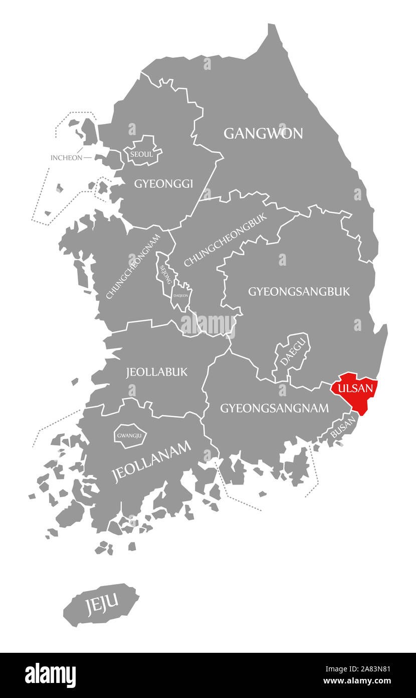 Ulsan red highlighted in map of South Korea Stock Photo - Alamy