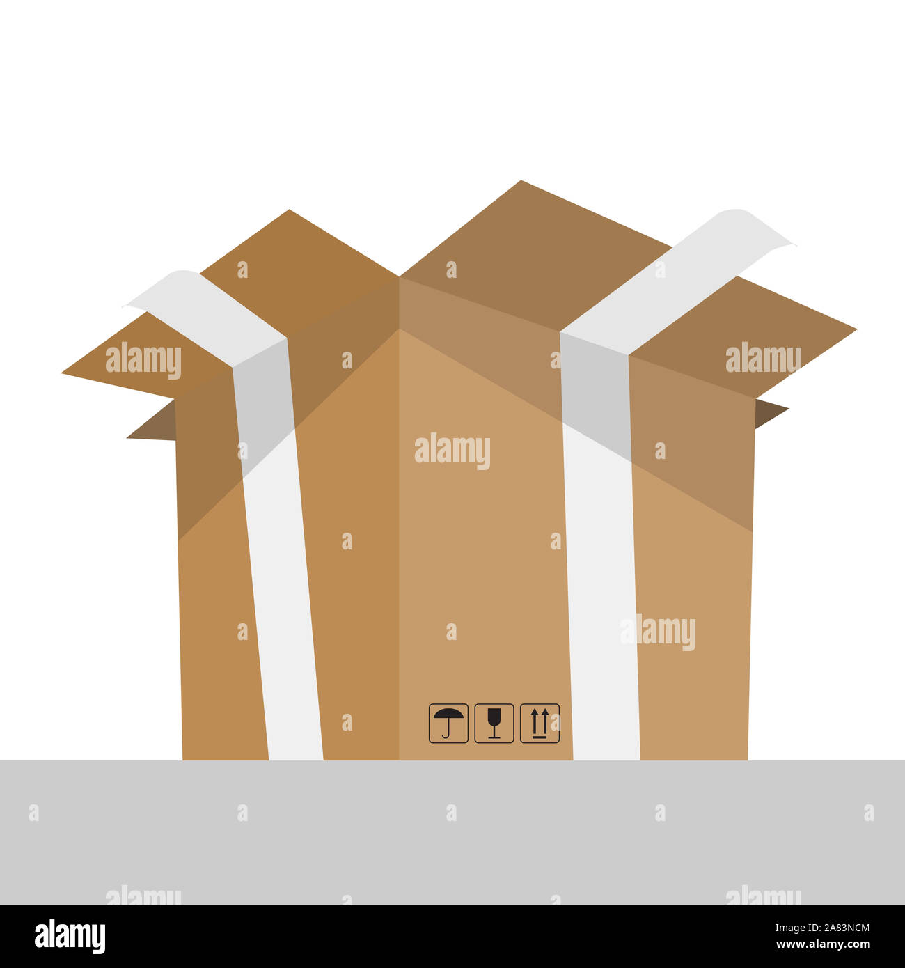 Opened cardboard box with with perspective bottom view. Empty place for ...
