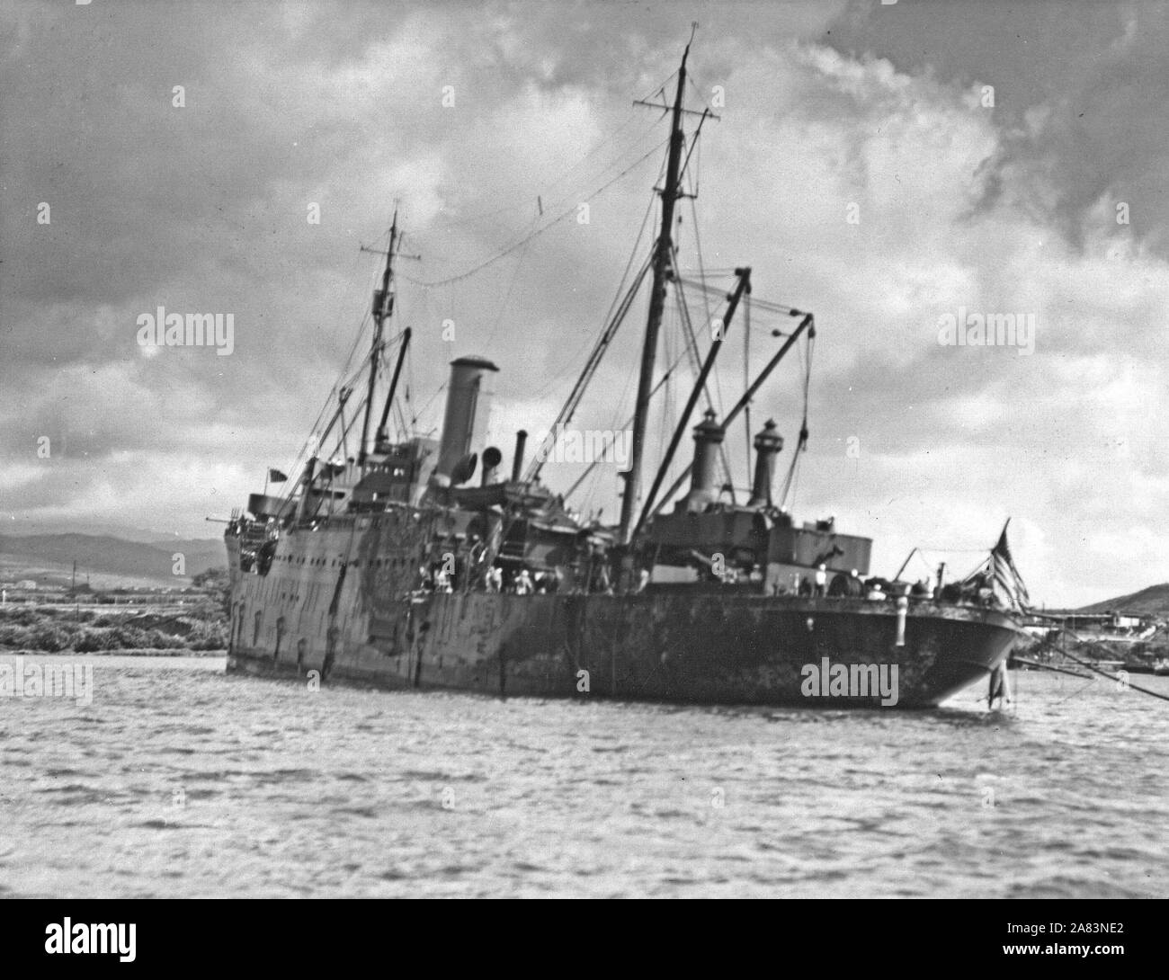 Photograph of the USS Vestal after the Japanese Attack on Pearl Harbor Stock Photo