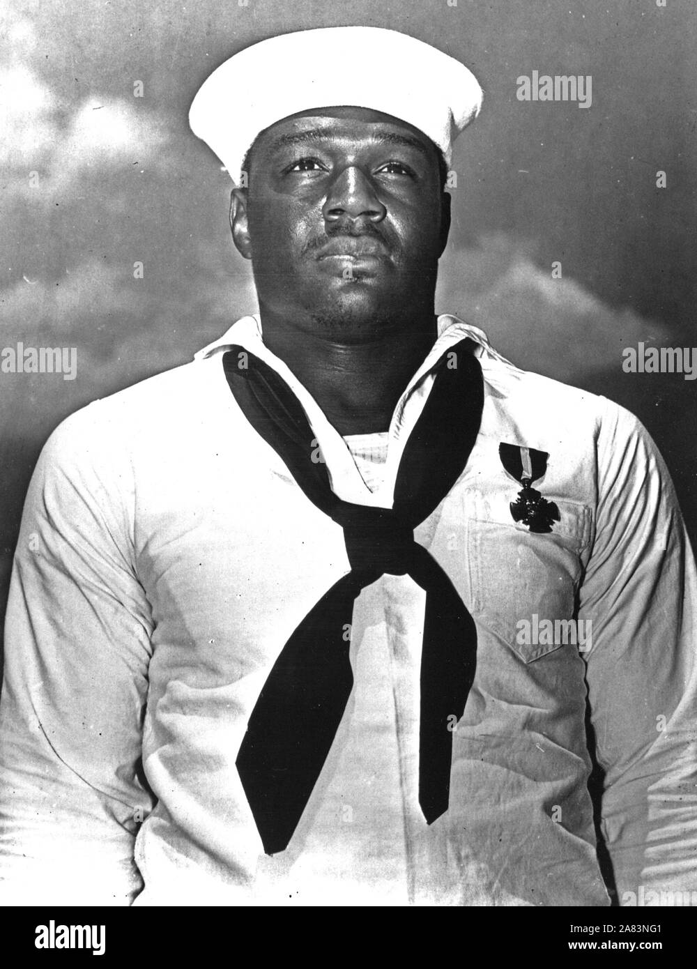 Close up of Doris Miller showing Navy Cross received in ceremony at Pearl Harbor Stock Photo