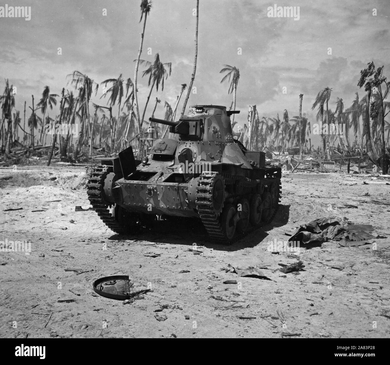 World War II Photo -  Damaged light Japanese tank tarawa Stock Photo