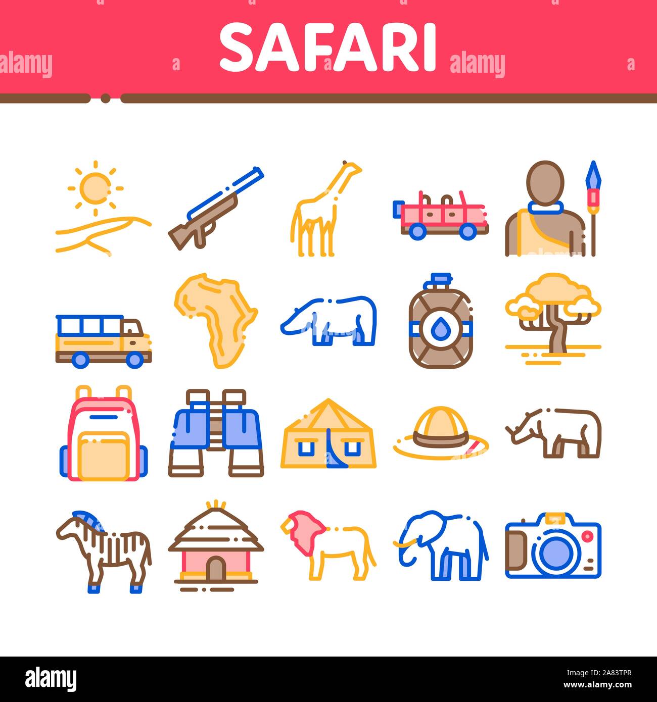 Safari Travel Collection Elements Icons Set Vector Stock Vector