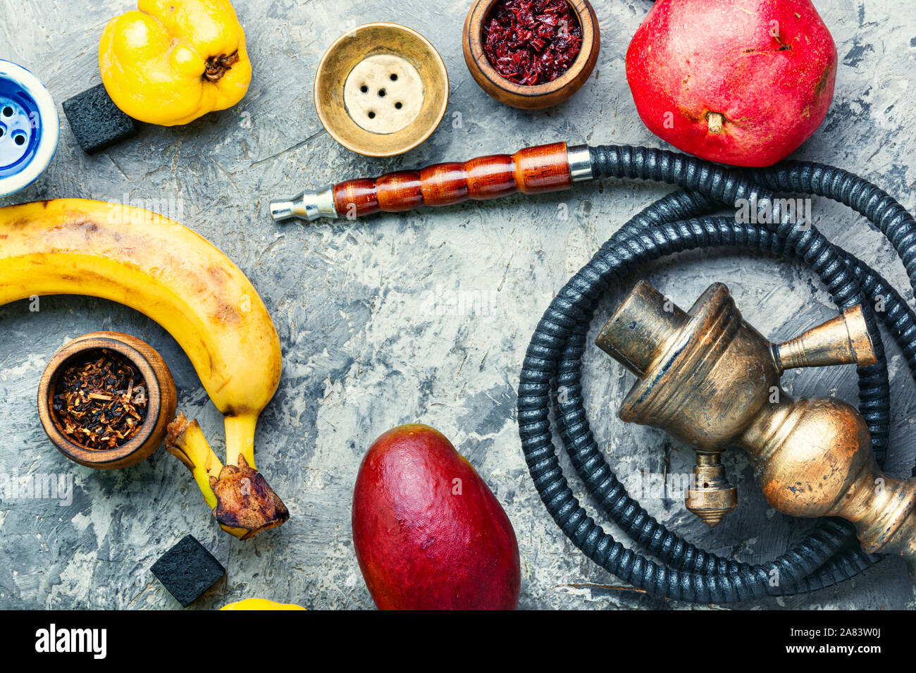 Smoking shisha with fruit tobacco flavor.Turkish hookah.Egyptian kalian